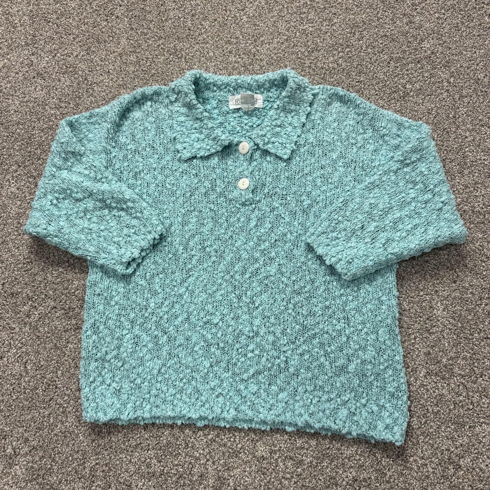 Vintage Cristina's Sweater Womens L Blue Collared Chunky Knit Acrylic Pullover